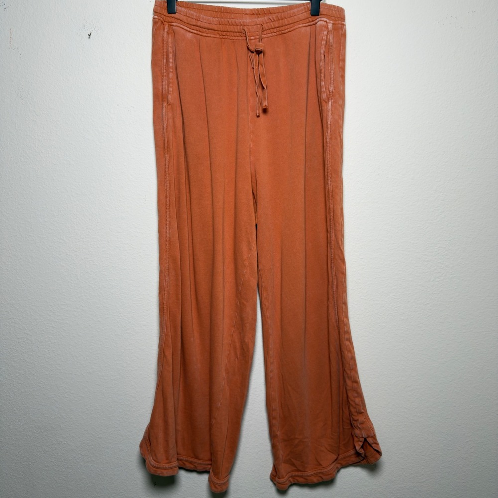 Three Bird Nest Womens 100% Cotton Pants L Orange Wide Leg Drawstring Sweatpants